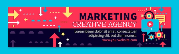 Free Vector flat design marketing agency linkedin banner template