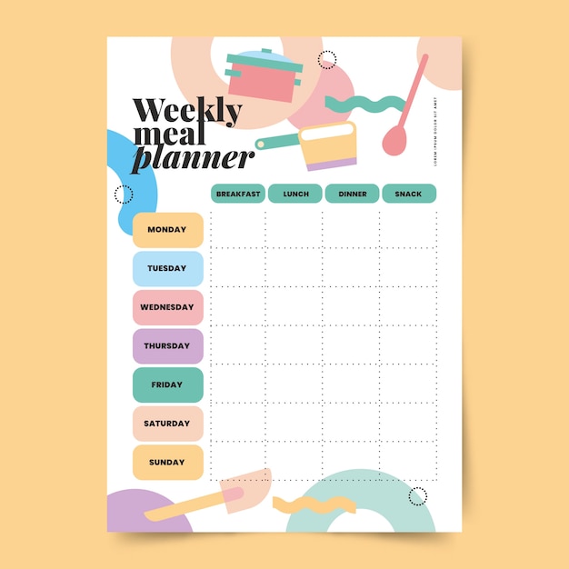 Flat design meal planner template