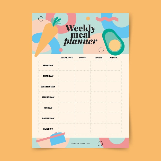 Flat design meal planner template