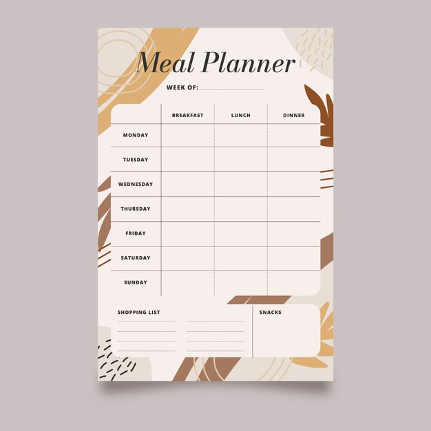 Flat design meal planner template