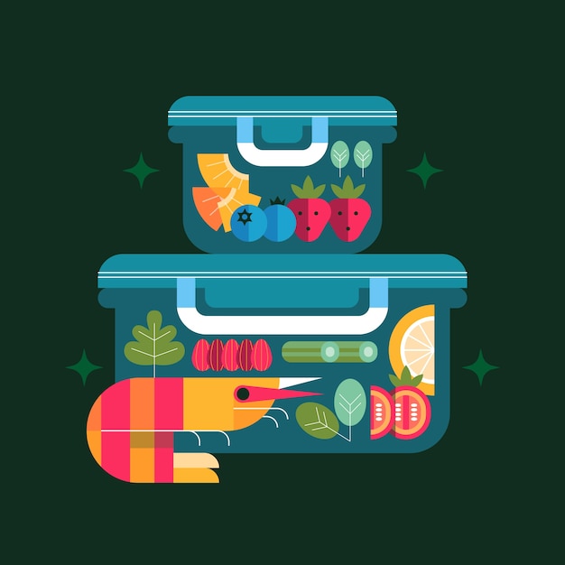 Flat design meal prep illustration