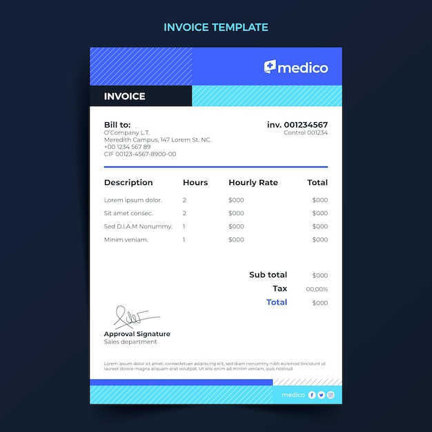 Flat design medical care invoice template