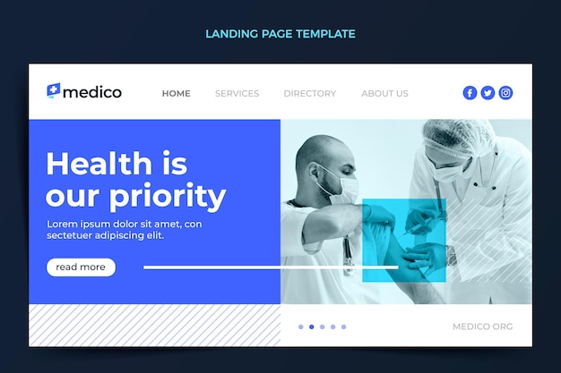 Flat design medical care landing page