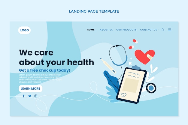 Flat design medical care landing page