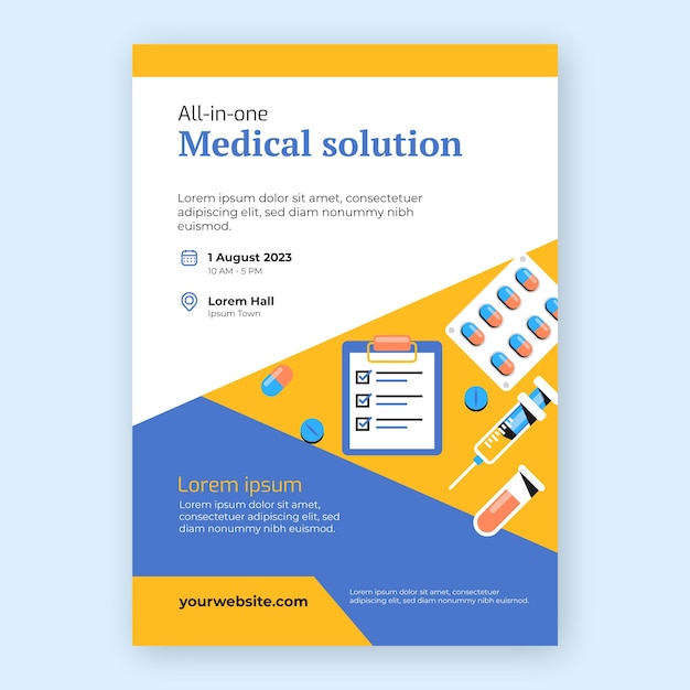 Flat design medical center poster template