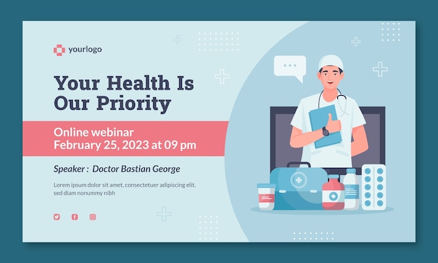 Flat design medical center webinar template