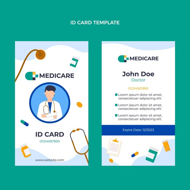 Flat design medical id card template