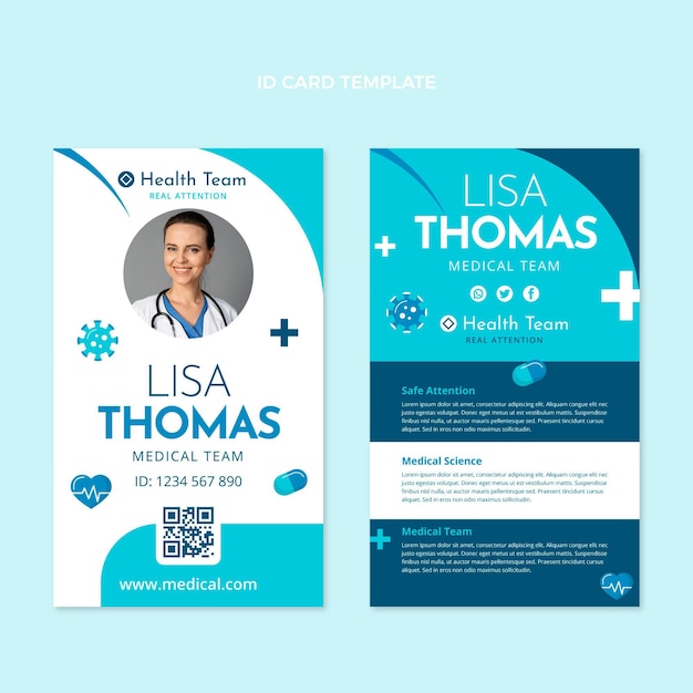 Flat design medical id card template