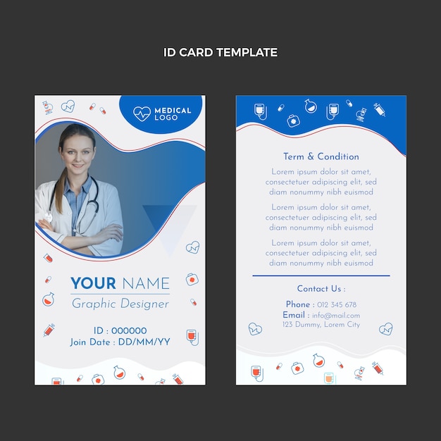 Flat design medical id card template