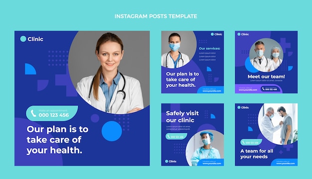 Free vector flat design medical instagram posts