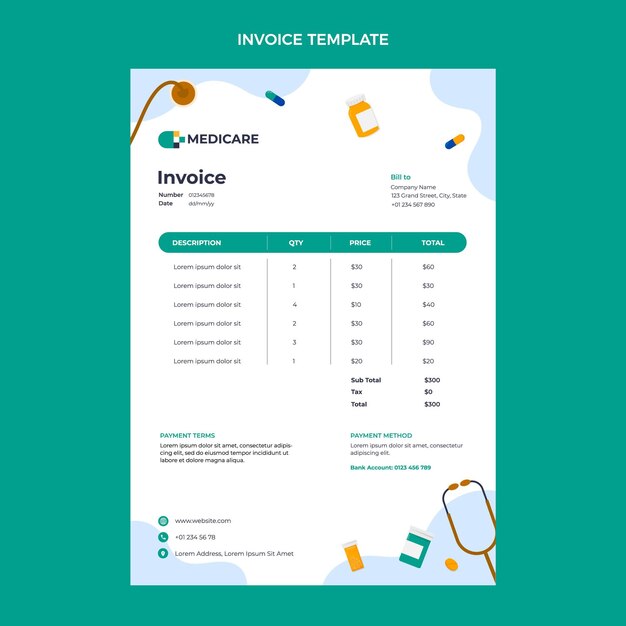 Flat design medical invoice template