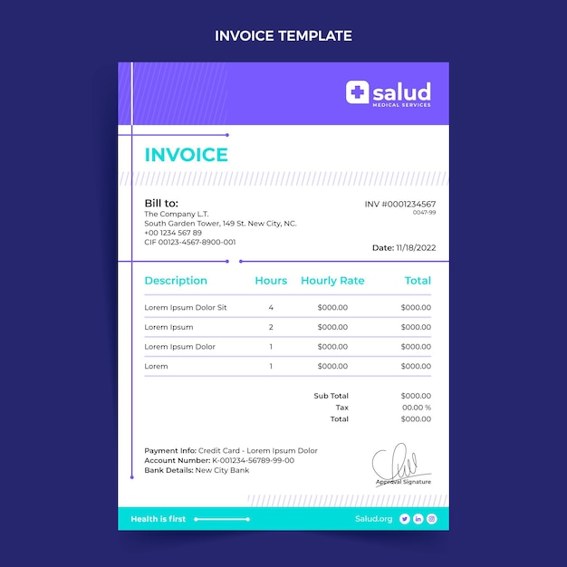 Flat design medical invoice