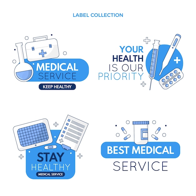 Flat design medical label collection