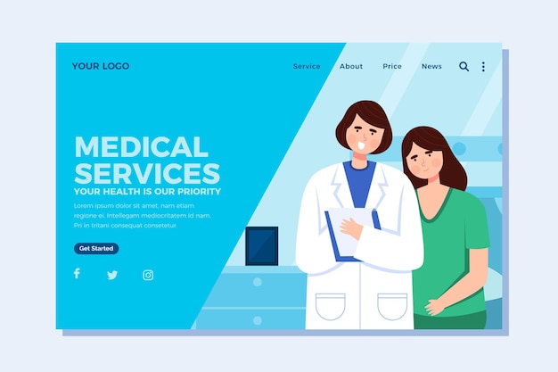 Flat design medical landing page template