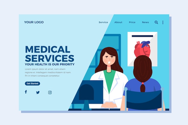 Flat design medical services landing page