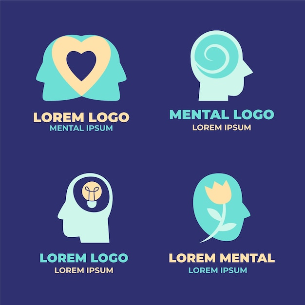 Flat design mental health logo collection