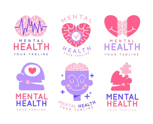 Flat design mental health logo collection