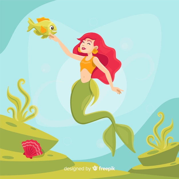 Flat design mermaid character background