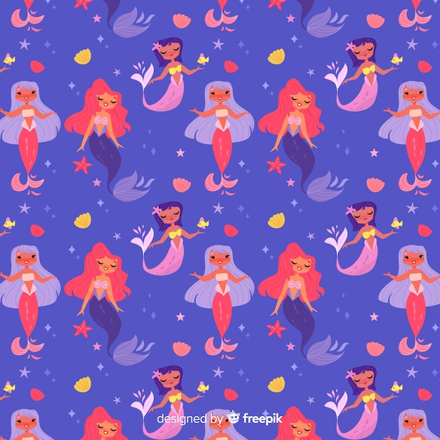 Flat design mermaid pattern background