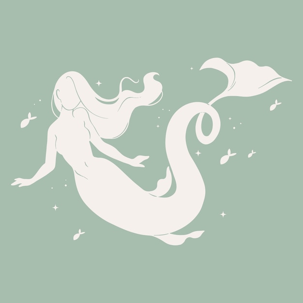 Flat design mermaid silhouette illustration