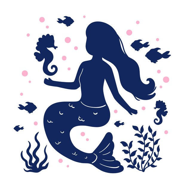 Flat design mermaid silhouette illustration