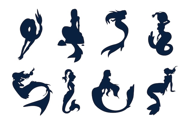 Flat design mermaid silhouette illustration