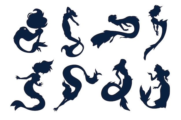 Flat design mermaid silhouette illustration