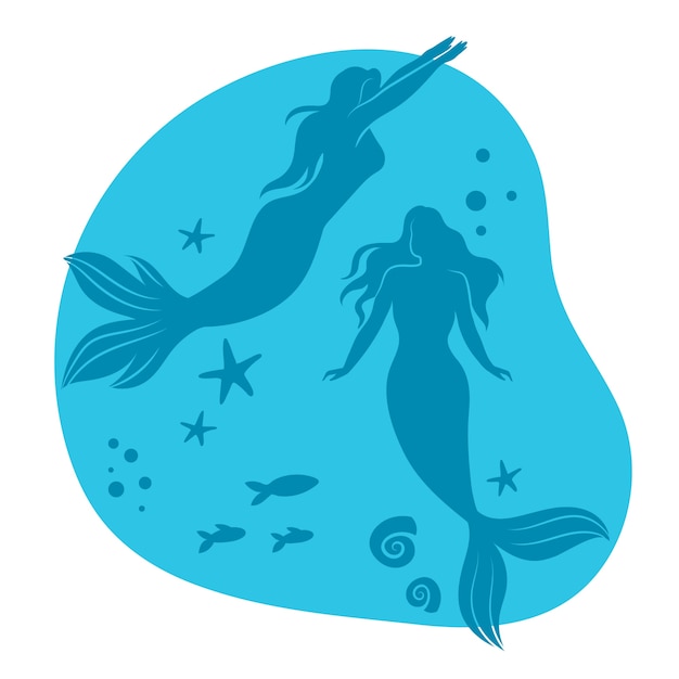 Flat design mermaid silhouette illustration