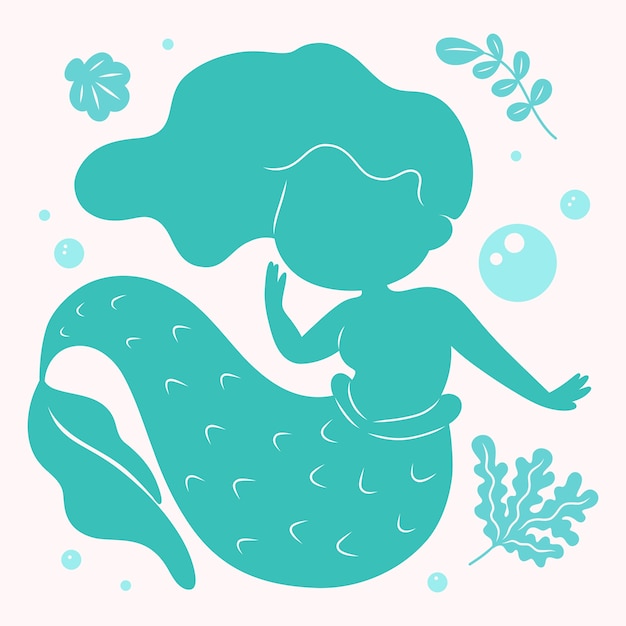 Flat design mermaid silhouette illustration