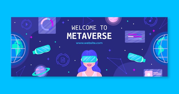 Flat design metaverse concept facebook cover