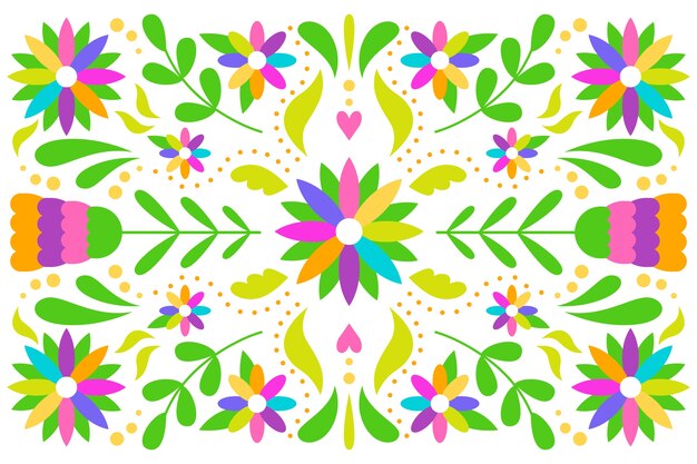 Flat design mexican arrangement of leaves and flowers background