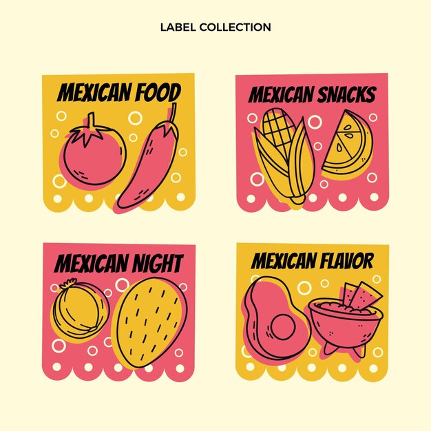 Free Vector flat design mexican food labels