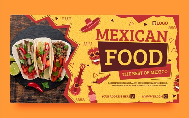 Flat design mexican restaurant facebook template