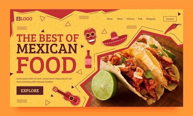 Flat design mexican restaurant landing page