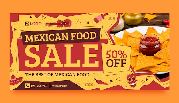 Flat design mexican restaurant sale banner template