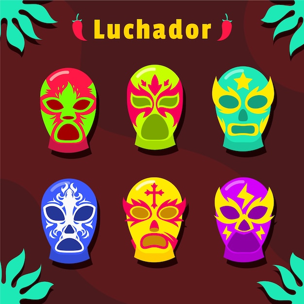 Flat design mexican wrestler element collection