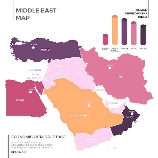 Flat design middle east map illustration