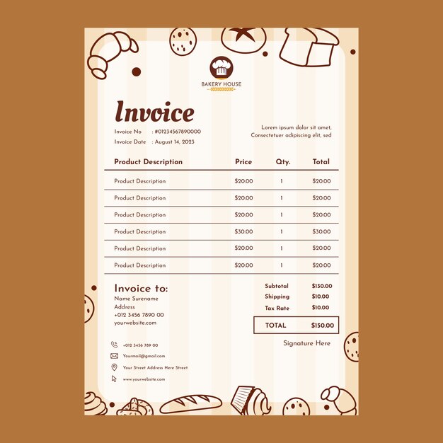 Flat design minimal bakery invoice