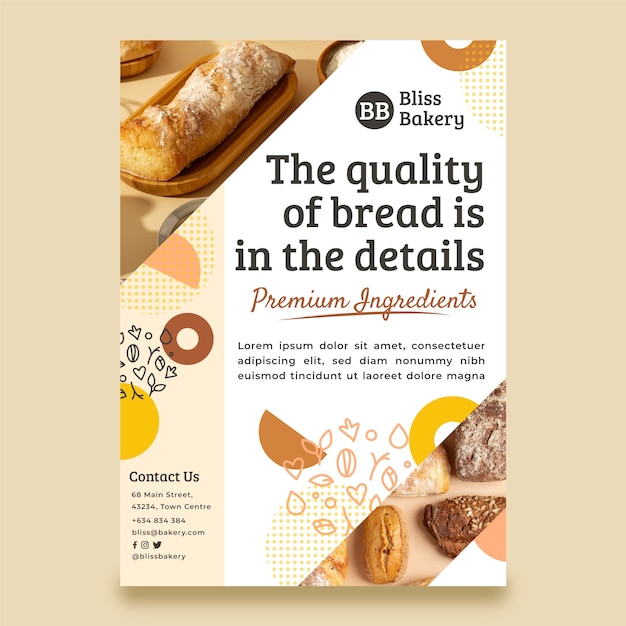 Flat design minimal bakery poster template