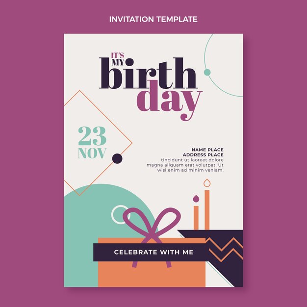 Flat design minimal birthday invitation