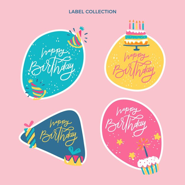 Flat design minimal birthday labels