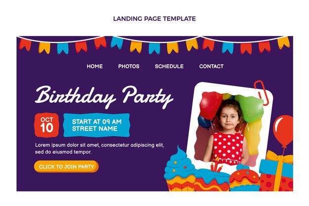 Flat design minimal birthday landing page