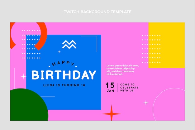 Flat design minimal birthday twitch background