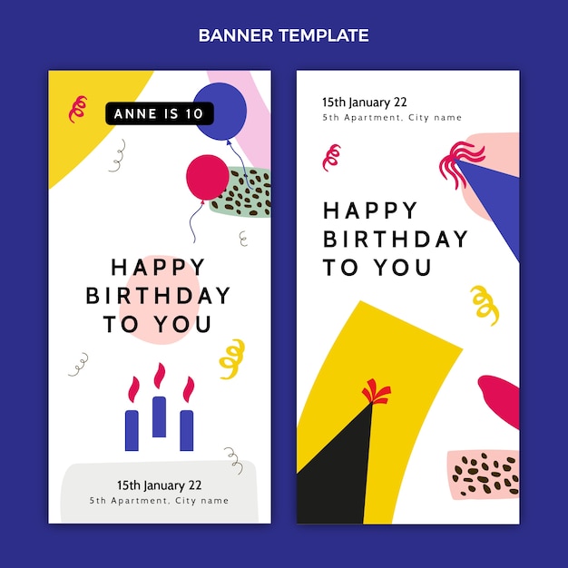 Flat design minimal birthday vertical banners