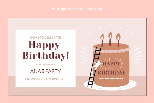 Free Vector flat design minimal birthday youtube thumbnail