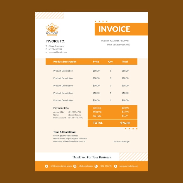 Flat design minimal boutique invoice