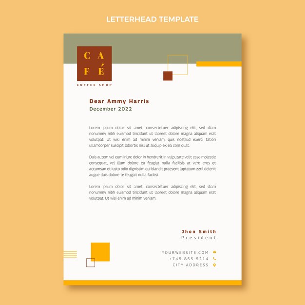 Flat design minimal coffee shop letterhead template