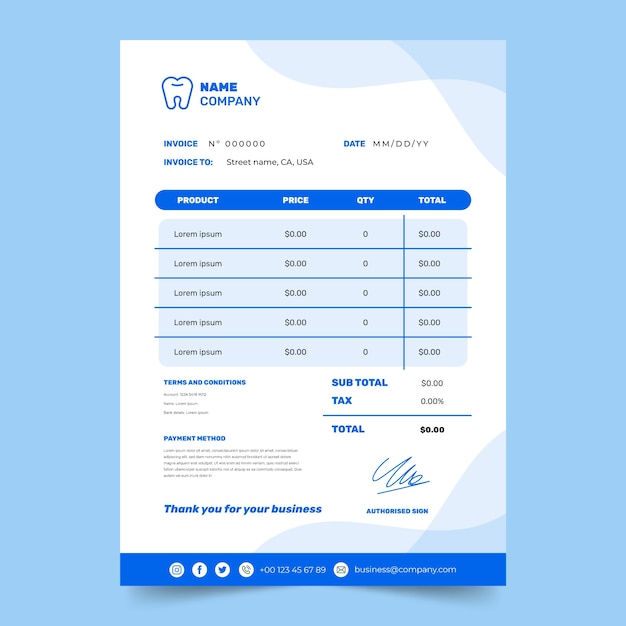 Flat design minimal dental clinic invoice