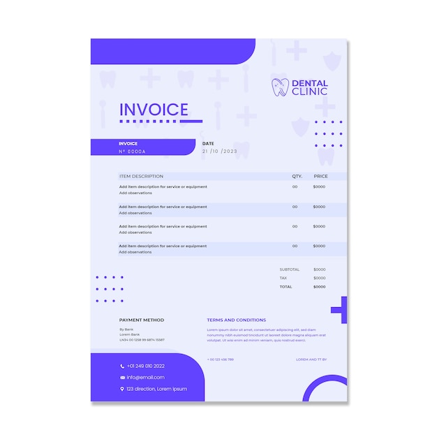 Flat design minimal dental clinic invoice