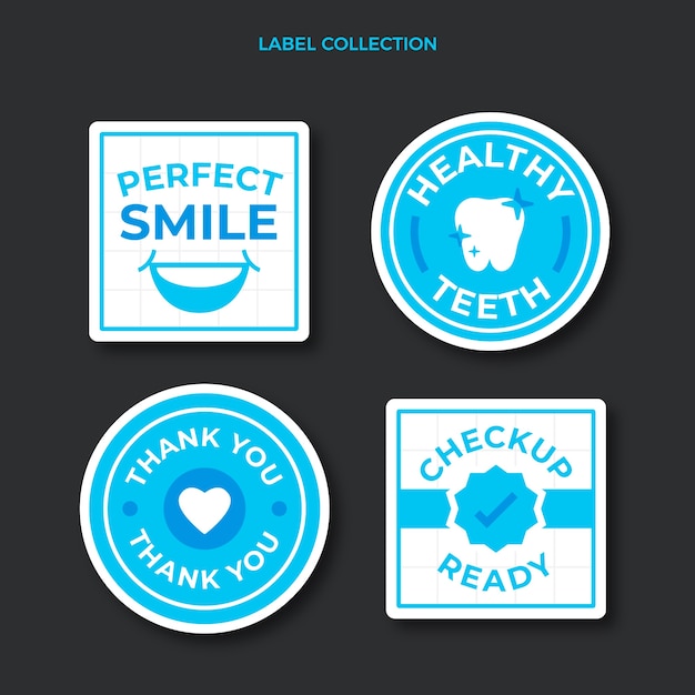 Free vector flat design minimal dental clinic labels